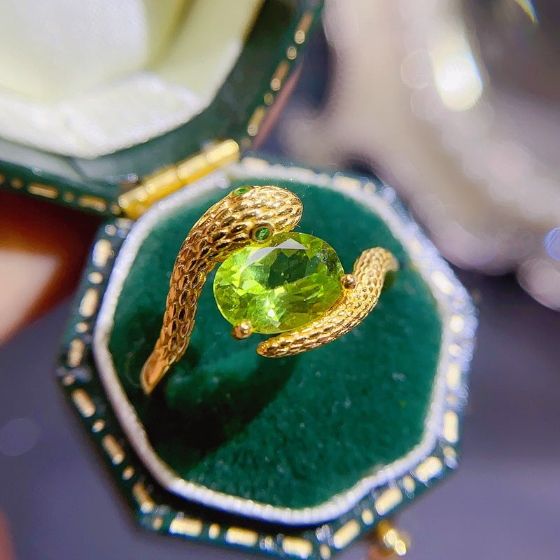 Natural Peridot Ring for Women, Set in S925 Sterling Silver, Main Stone 6*8mm