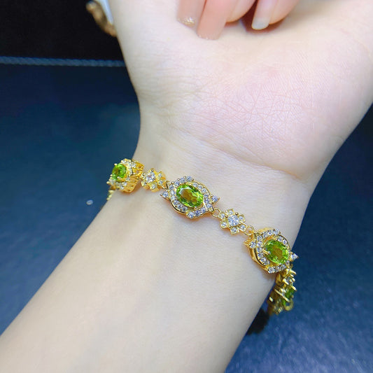 Natural Peridot Bracelet Set in 925 Sterling Silver 5*7mm