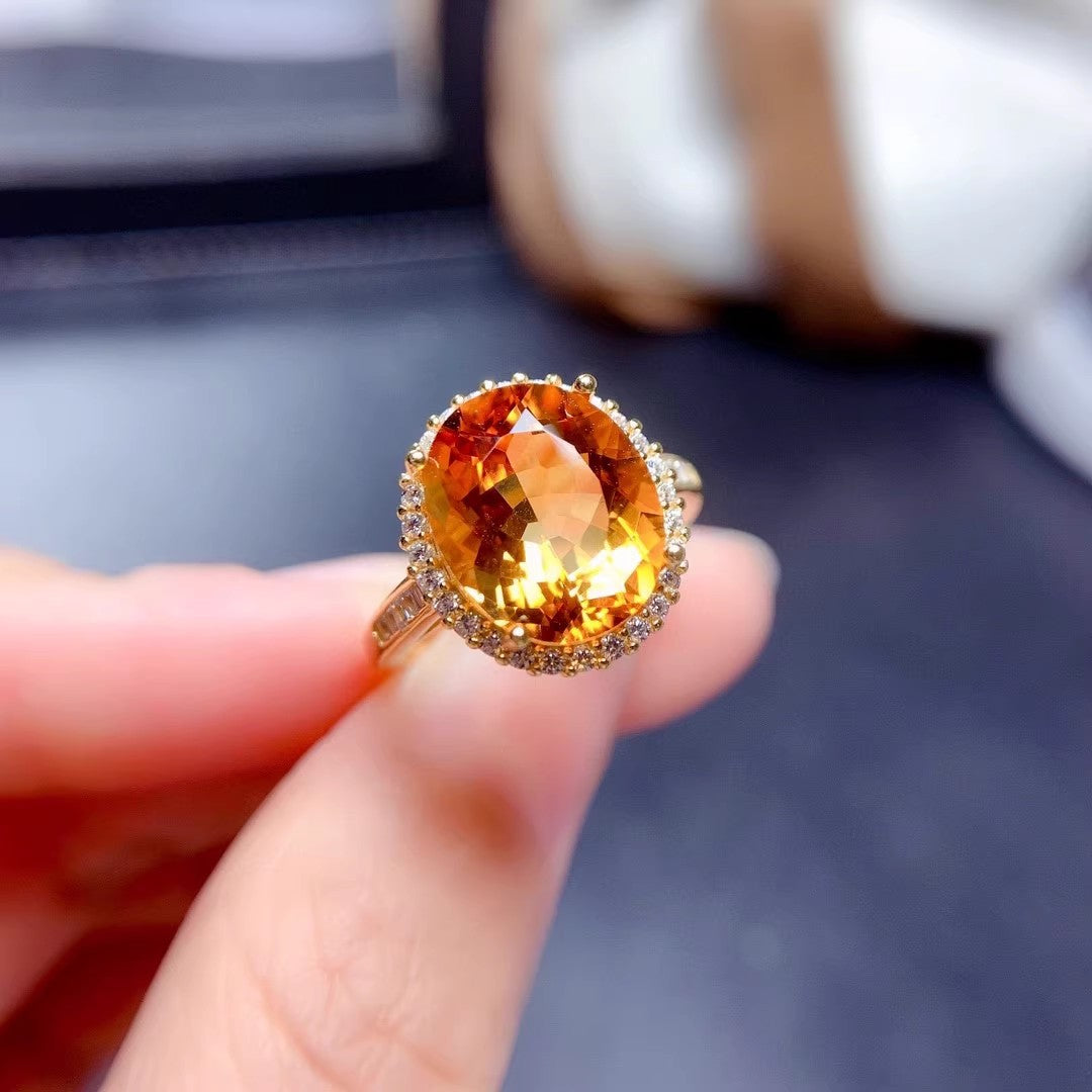 Natural Citrine 925 Silver Ring