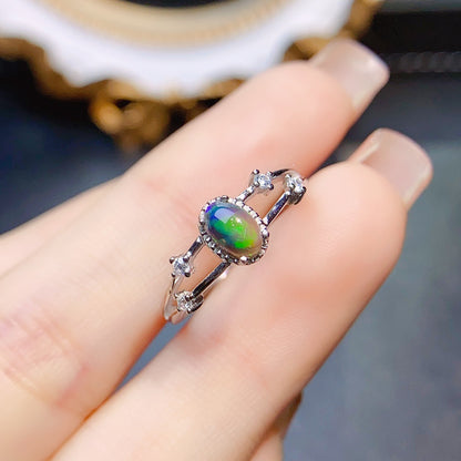 Natural Black Opal Ring S925 Silver Setting, Main Stone 4*6mm