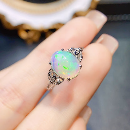 Natural White Opal Ring S925 Silver Setting, Main Stone 8*10mm