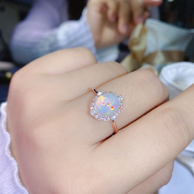 Natural Opal Ring 925 Silver 8*10mm