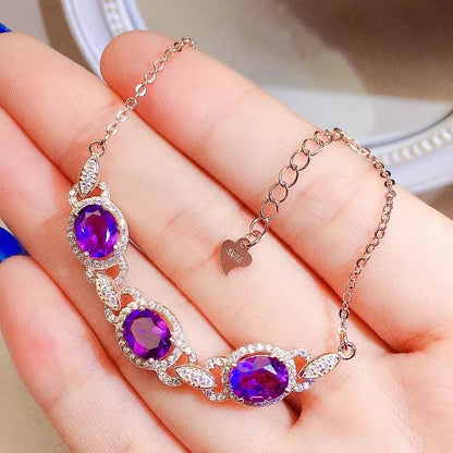 Natural Amethyst Bracelet for Women, S925 Sterling Silver Setting