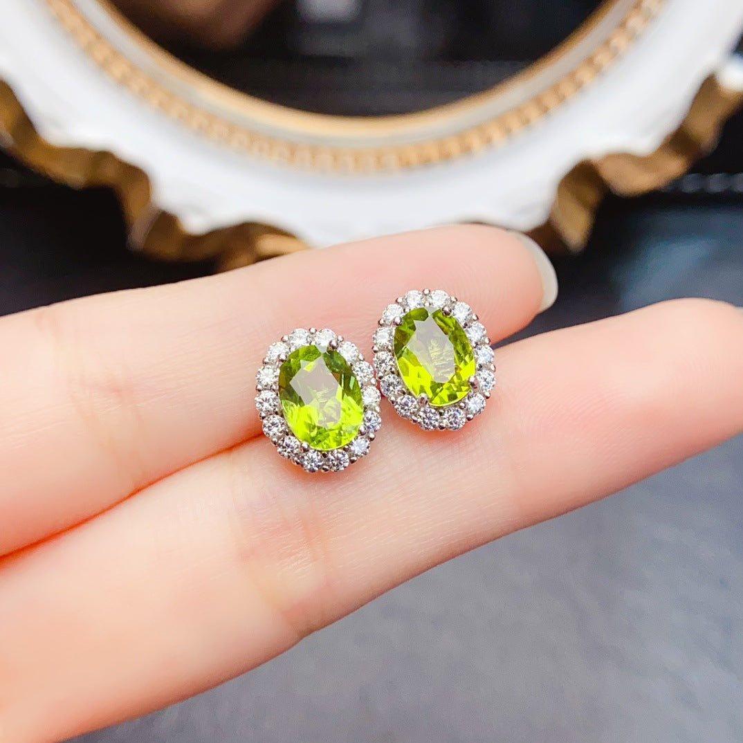 Natural Peridot Earrings, Set in S925 Silver, Main Stone 5x7mm