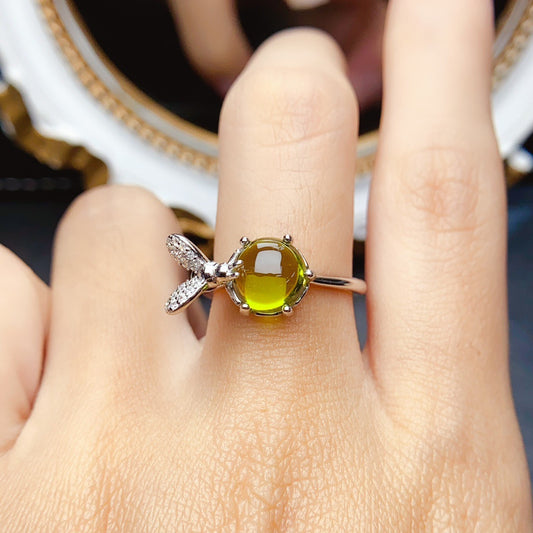 Natural Peridot Ring for Women, S925 Sterling Silver Setting, Main Stone 8*8mm