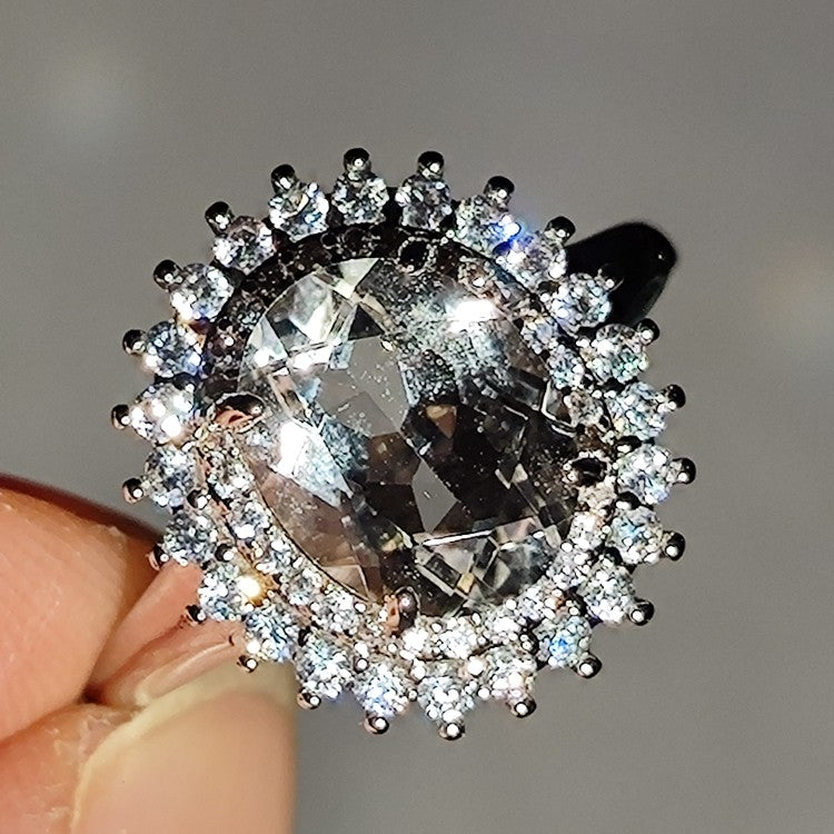 Natural white crystal 925 silver ring