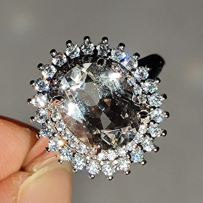 Natural white crystal 925 silver ring