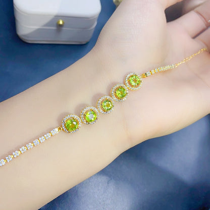 Natural Peridot Bracelet Set in 925 Sterling Silver 5*5mm