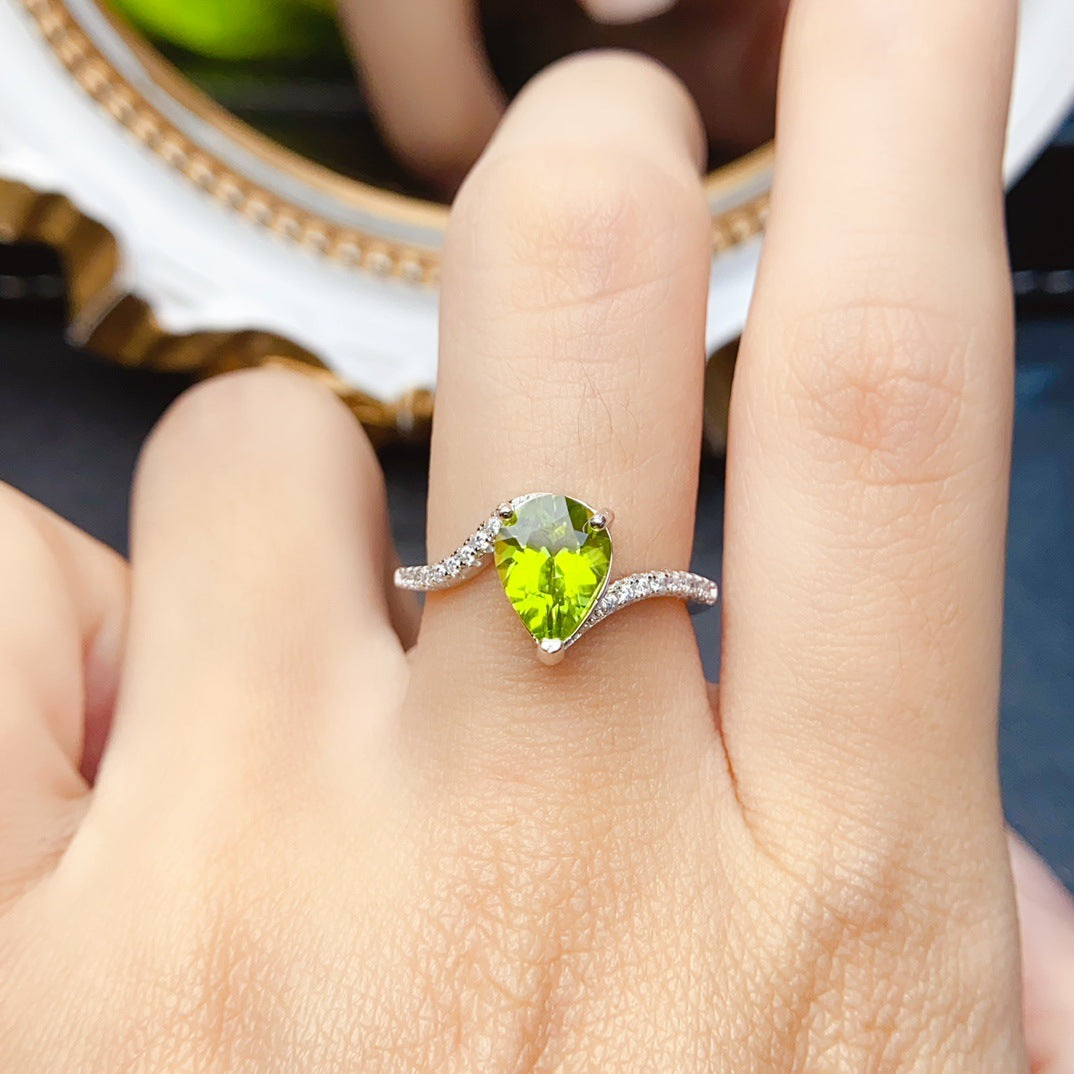 Natural Peridot Ring for Women, S925 Sterling Silver Setting, Main Stone 7*9mm