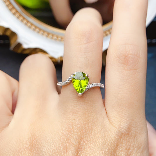 Natural Peridot Ring for Women, S925 Sterling Silver Setting, Main Stone 7*9mm