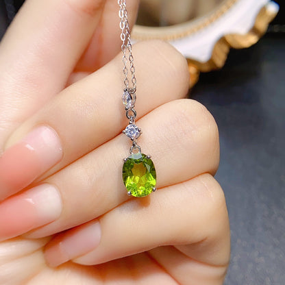 Natural Peridot Pendant Necklace, Set in S925 Silver