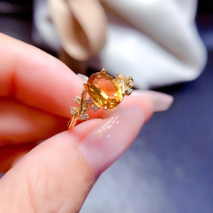 Natural Citrine 925 Silver Ring