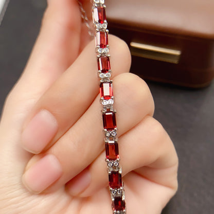 Bracelet Grenat Naturel, Plaqué Argent S925 et Platine