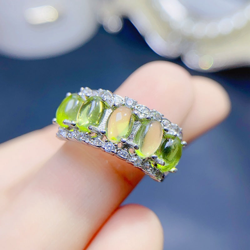 Natural Peridot Ring for Women, S925 Sterling Silver Setting, Main Stone 4*6mm