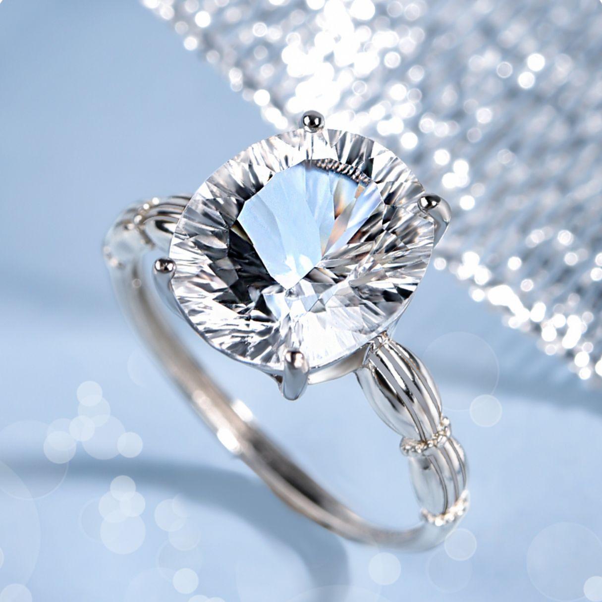 Natural white crystal 925 silver ring