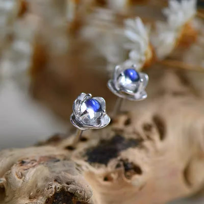 Natural Moonstone Earrings, Blue Sheen, S925 Sterling Silver, 3x3mm