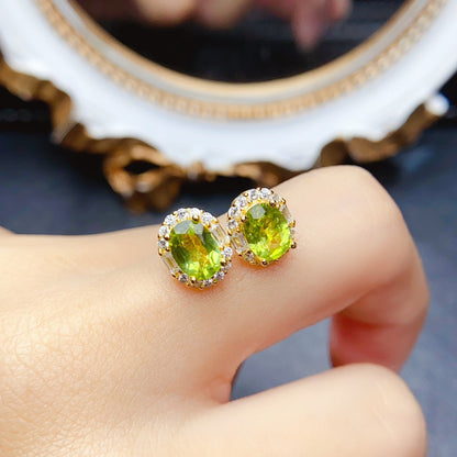 Natural Peridot Earrings, Set in S925 Silver, Main Stone 5x7mm