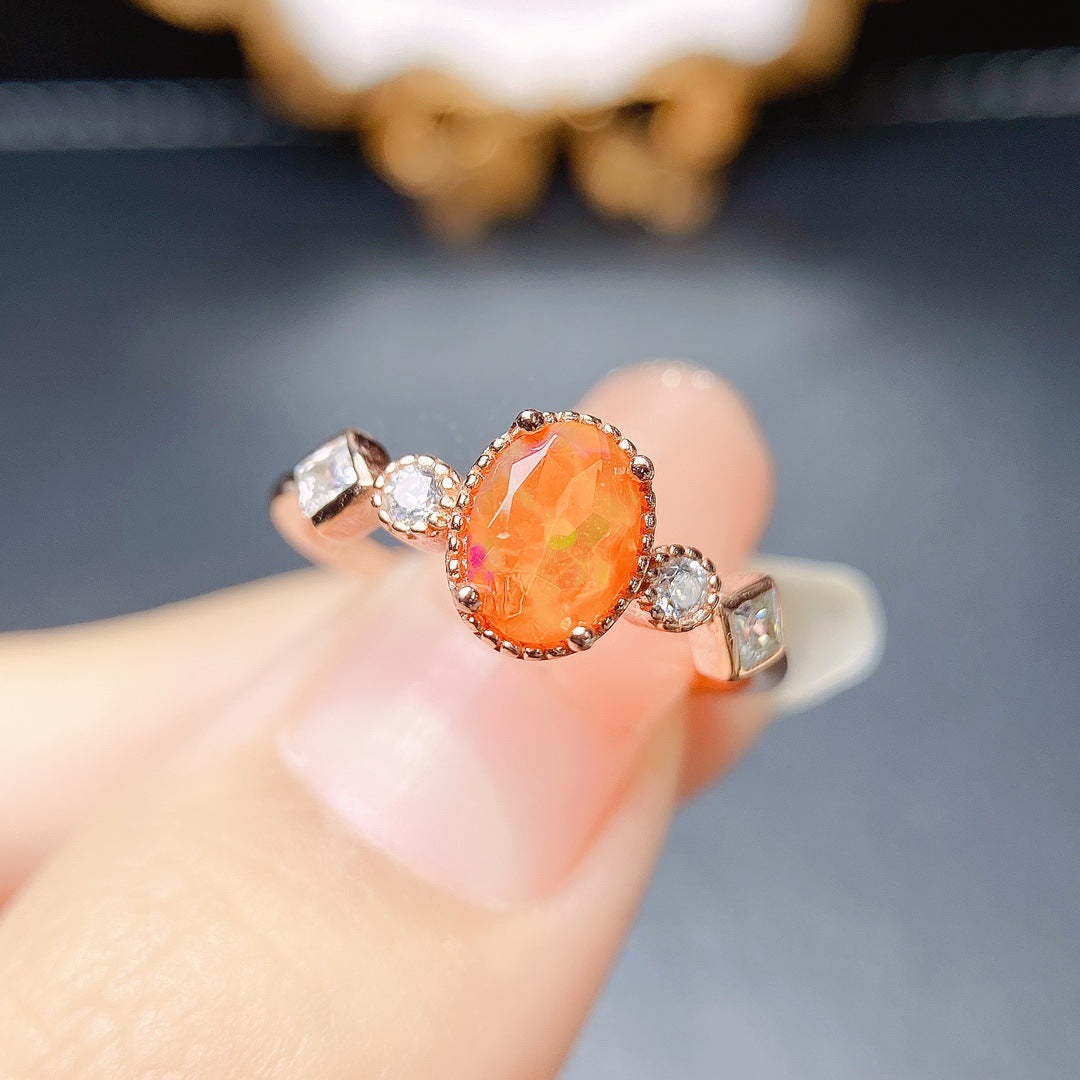 Natural Fire Opal Ring S925 Silver Setting, Main Stone 5*7mm