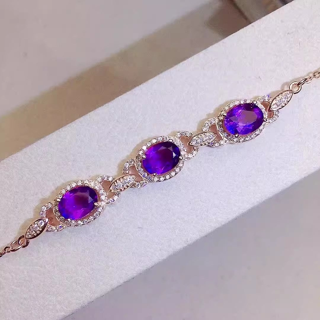 Natural Amethyst Bracelet for Women, S925 Sterling Silver Setting