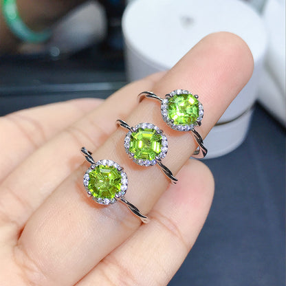 Natural Peridot Ring for Women, S925 Sterling Silver Setting, Main Stone 6*6mm