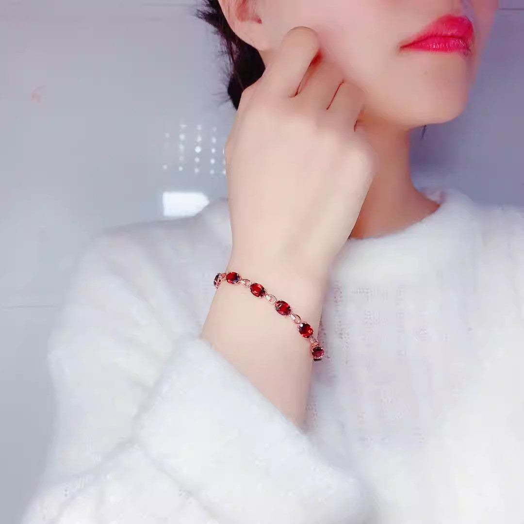 Natural Mozambique Garnet Bracelet, S925 Silver Plated with Rose Gold