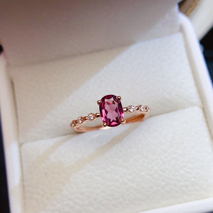 Natural Garnet Ring with S925 Silver Setting, Main Stone 5*7mm