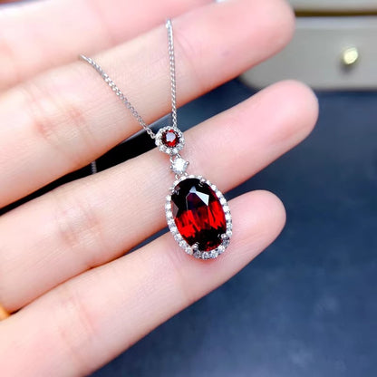 Natural Garnet Pendant Necklace, S925 Silver Plated with Platinum