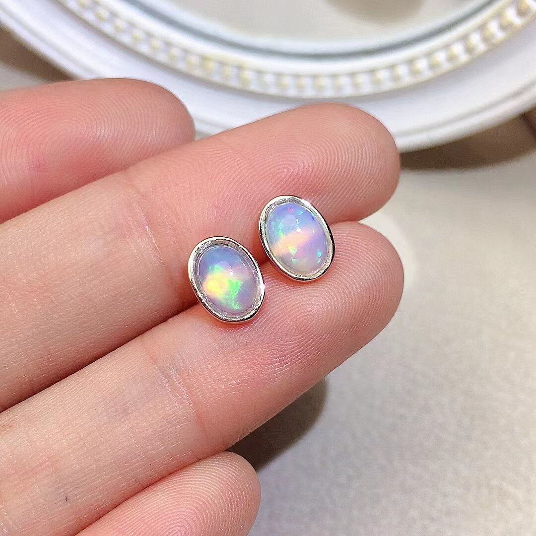 Natural Opal Earrings Set in S925 Silver, Main Stone 5*7mm