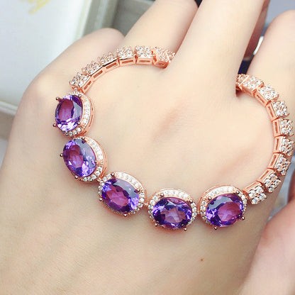 Natural Brazilian Amethyst Bracelet, Super Flashy, 925 Sterling Silver Setting
