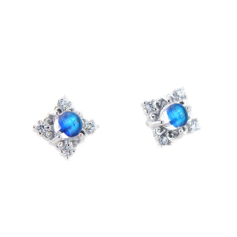 Natural Moonstone Earrings, Blue Sheen, S925 Sterling Silver, 3x3mm
