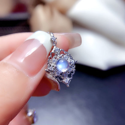 Natural Moonstone Pendant Necklace, S925 Silver Plated with Platinum