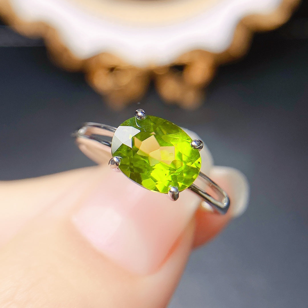 Natural Peridot Ring for Women, S925 Sterling Silver Setting, Main Stone 7*9mm