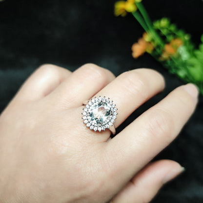 Natural white crystal 925 silver ring