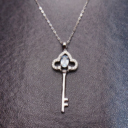 Natural Aquamarine Pendant Necklace, S925 Silver Plated with Platinum