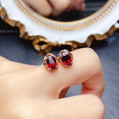 Natural Garnet Earrings, 925 Silver Plated with Gold, Main Stone 5*7mm