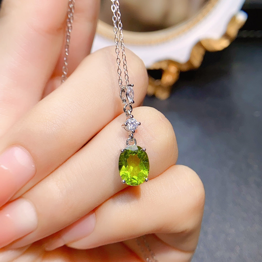 Natural Peridot Pendant Necklace, Set in S925 Silver