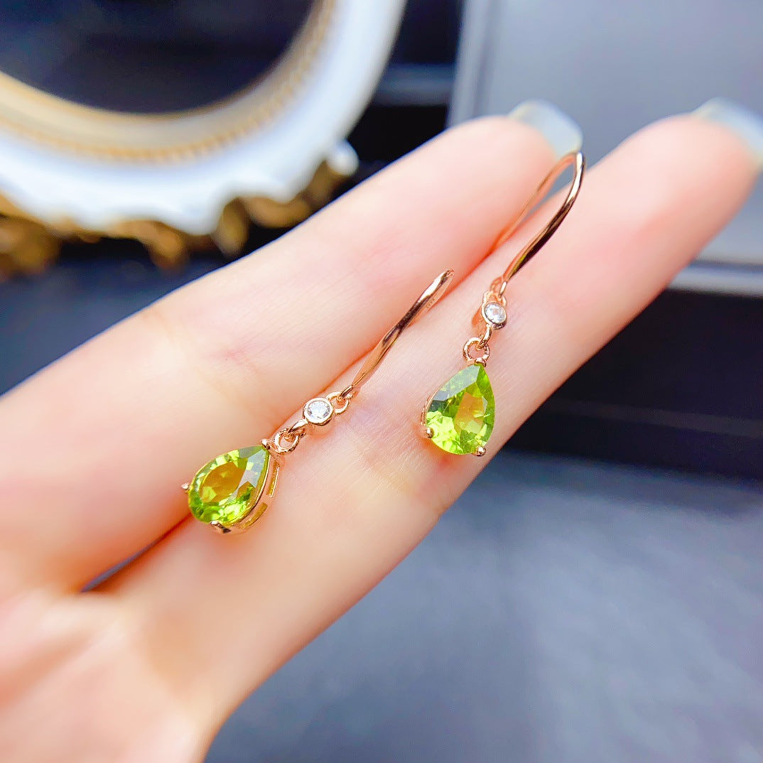 Natural Peridot Earrings, Set in S925 Silver, Main Stone 6x8mm