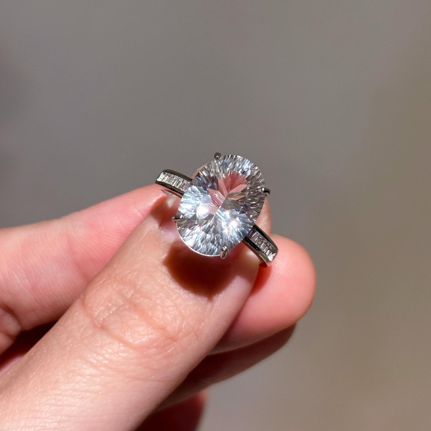 Natural white crystal 925 silver ring