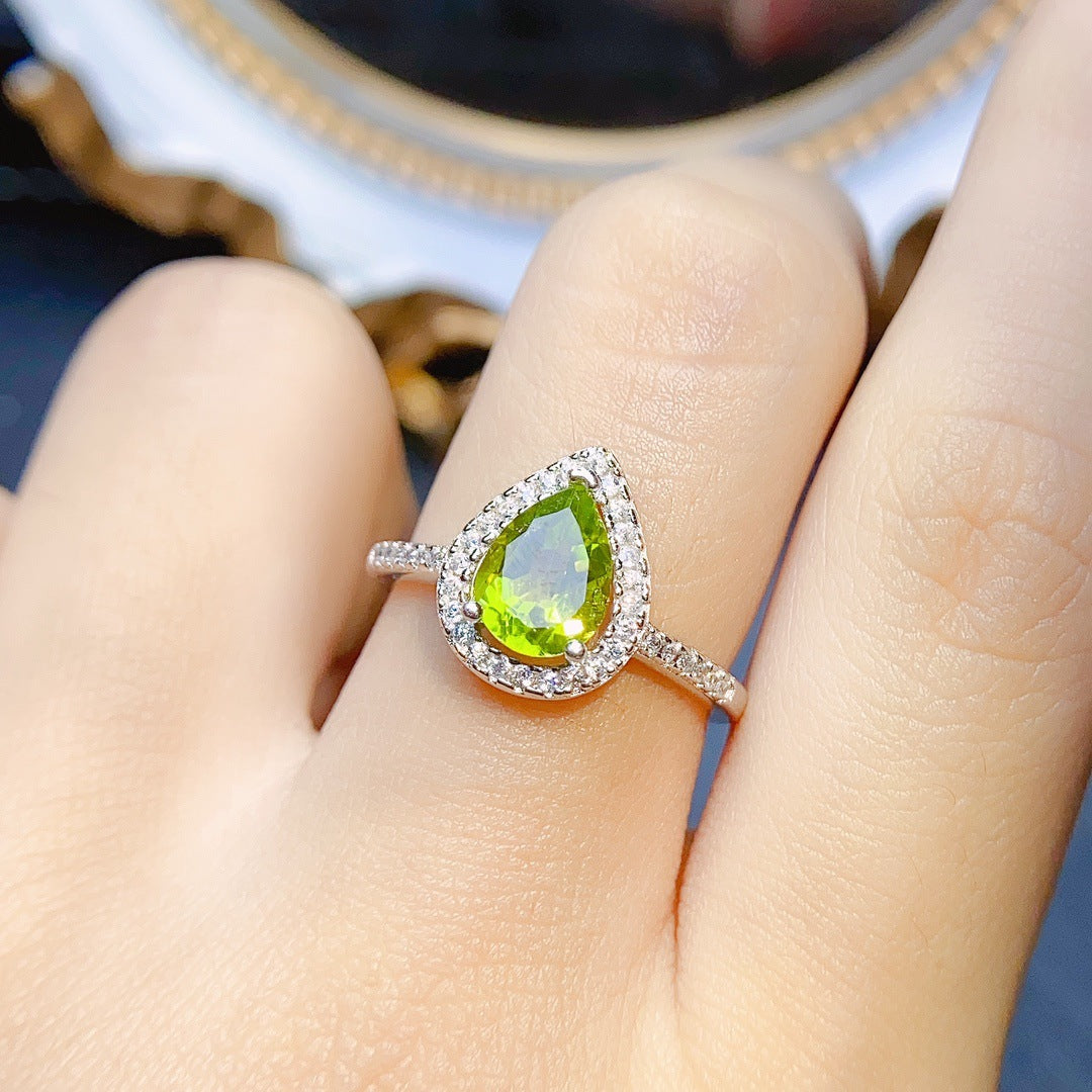Natural Peridot Ring for Women, Set in S925 Sterling Silver, Main Stone 6*8mm