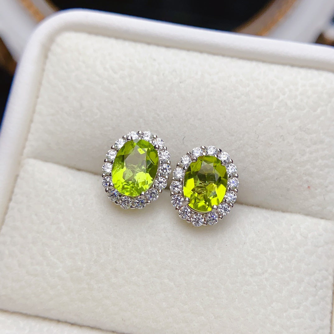 Natural Peridot Earrings, Set in S925 Silver, Main Stone 5x7mm