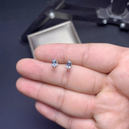 Natural Aquamarine Earrings, 925 Silver Plated with Platinum, 4-Prong Setting, 3*5mm