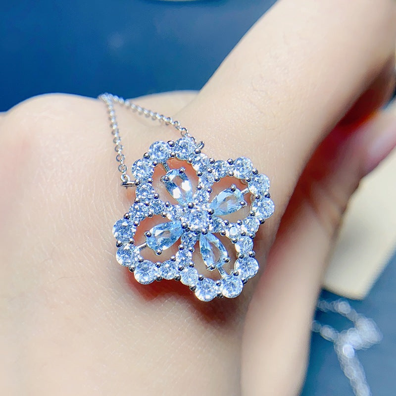Natural Aquamarine Pendant Necklace, S925 Silver Plated with Platinum