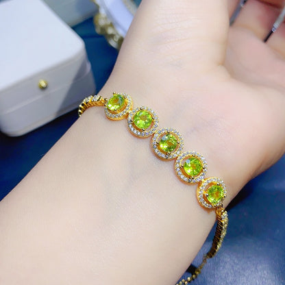 Natural Peridot Bracelet Set in 925 Sterling Silver 5*5mm