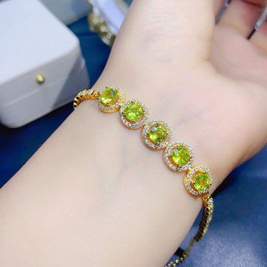 Natural Peridot Bracelet Set in 925 Sterling Silver 5*5mm