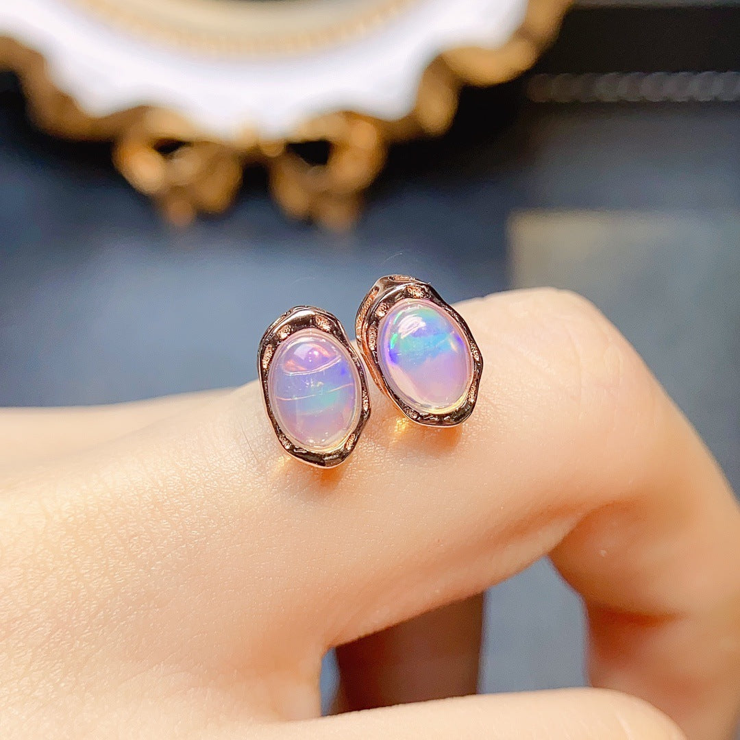 Natural Opal Earrings Set in S925 Silver, Main Stone 6*8mm