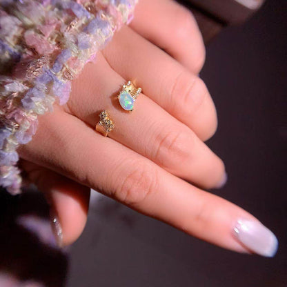 Natural Opal Ring 925 Silver with Wave Texture / Exquisite Wave Pattern