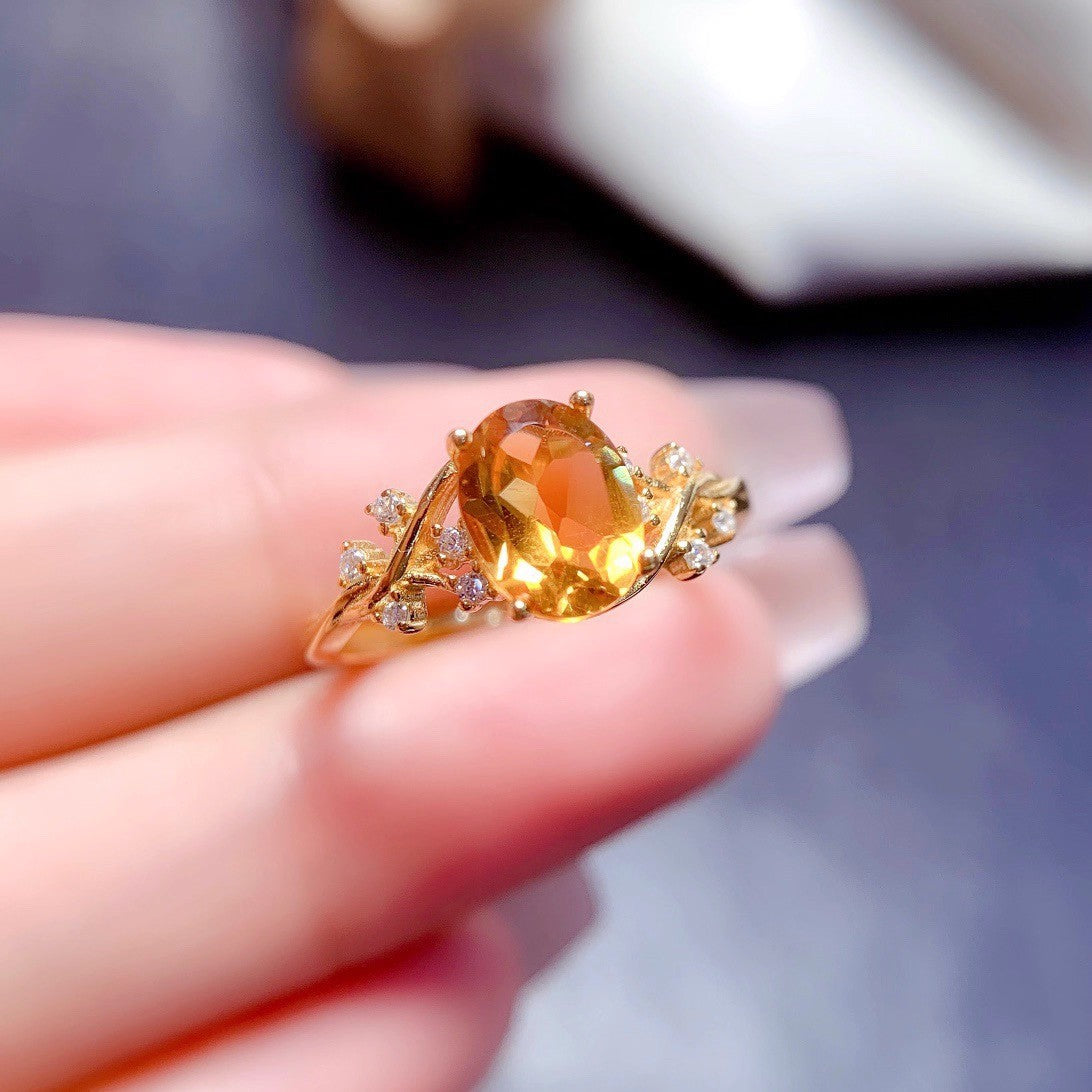 Natural Citrine 925 Silver Ring