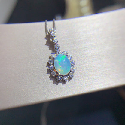 Natural Opal Pendant Necklace, S925 Silver Plated with Platinum