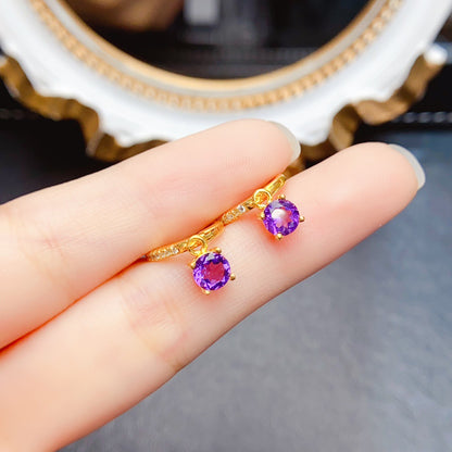 Natural Amethyst Earrings, 925 Silver with Gold Plating, 5x5mm