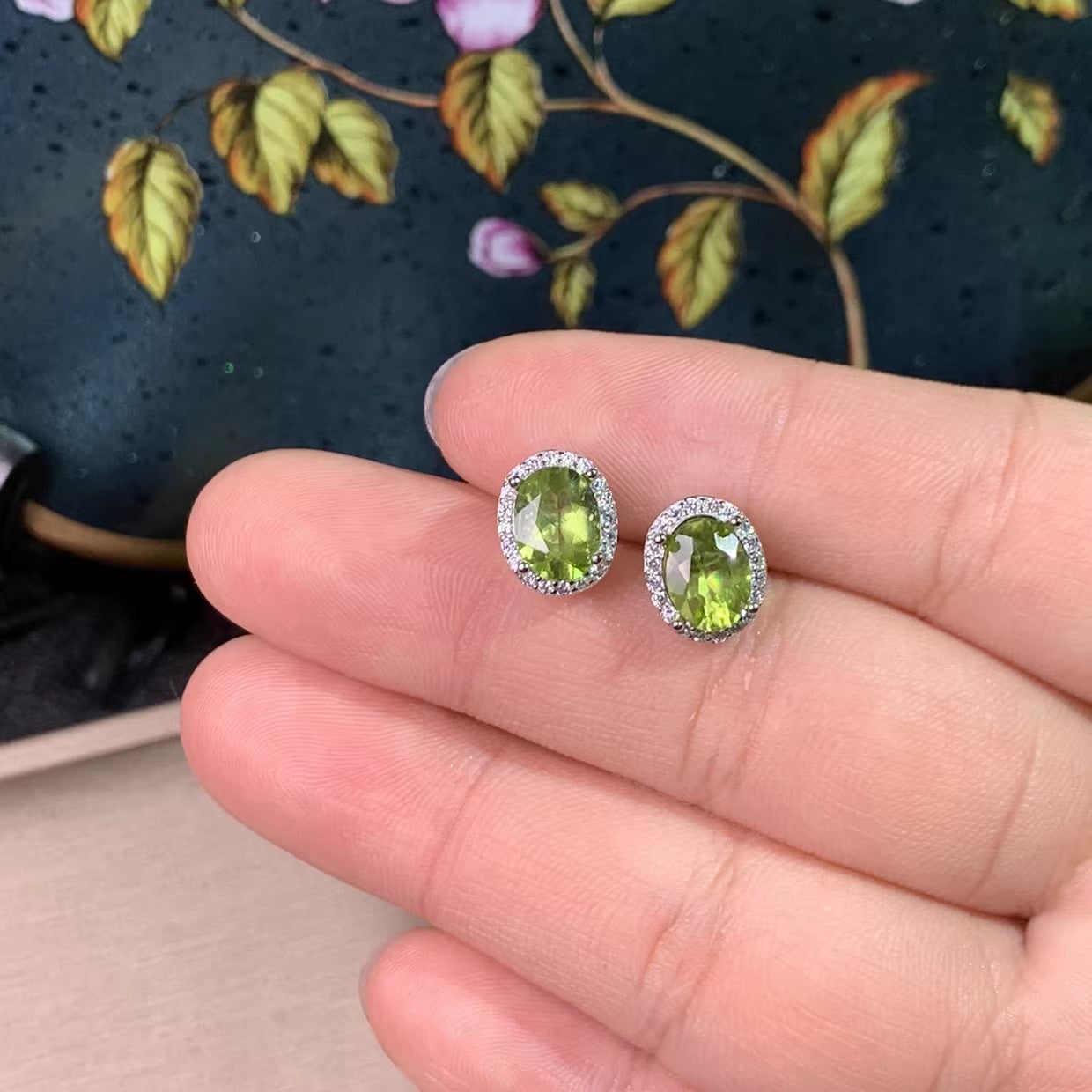 Natural Peridot Earrings Set in S925 Silver, Main Stone 6*8mm